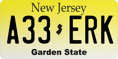 NJ license plate A33ERK