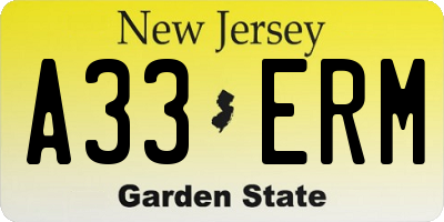 NJ license plate A33ERM