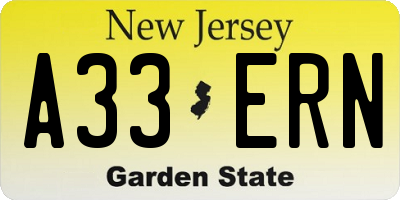NJ license plate A33ERN