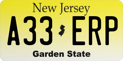 NJ license plate A33ERP
