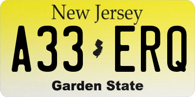 NJ license plate A33ERQ