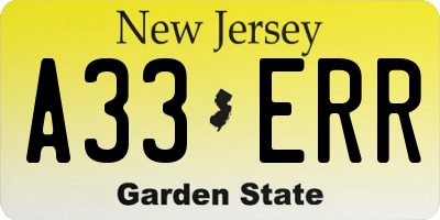 NJ license plate A33ERR