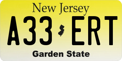 NJ license plate A33ERT