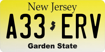 NJ license plate A33ERV