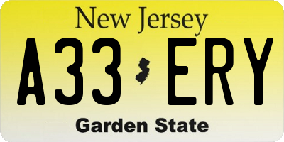 NJ license plate A33ERY