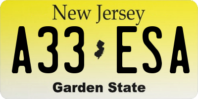 NJ license plate A33ESA