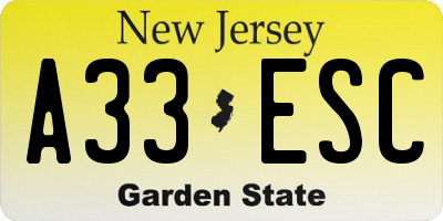 NJ license plate A33ESC