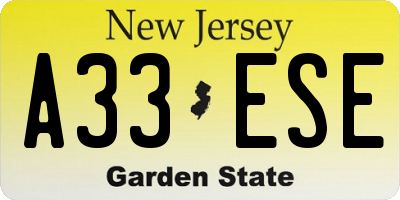 NJ license plate A33ESE