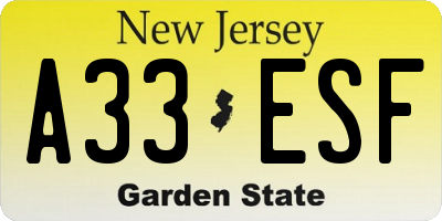 NJ license plate A33ESF