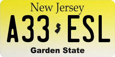 NJ license plate A33ESL