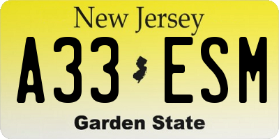 NJ license plate A33ESM