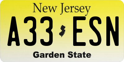 NJ license plate A33ESN