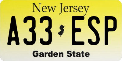 NJ license plate A33ESP