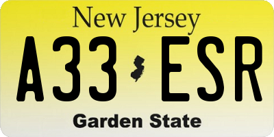 NJ license plate A33ESR