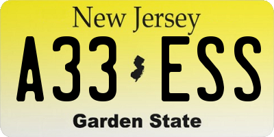 NJ license plate A33ESS