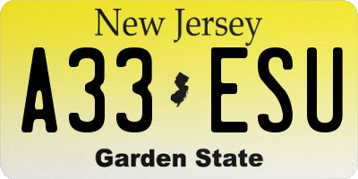 NJ license plate A33ESU