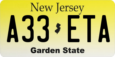 NJ license plate A33ETA