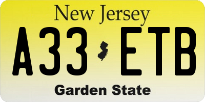 NJ license plate A33ETB