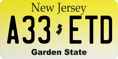 NJ license plate A33ETD