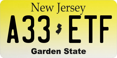 NJ license plate A33ETF