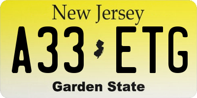 NJ license plate A33ETG