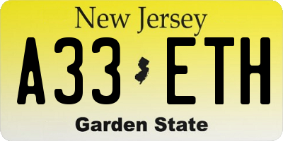 NJ license plate A33ETH