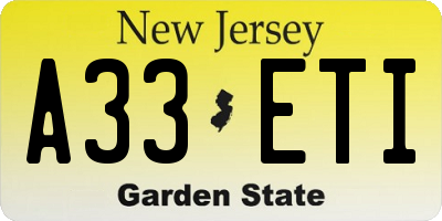 NJ license plate A33ETI