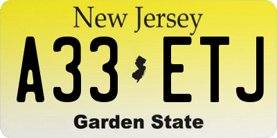 NJ license plate A33ETJ