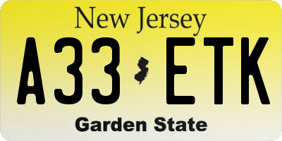NJ license plate A33ETK