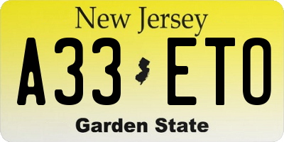 NJ license plate A33ETO