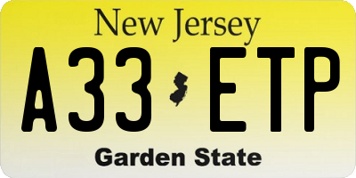 NJ license plate A33ETP