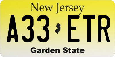 NJ license plate A33ETR