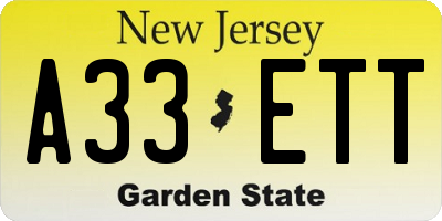 NJ license plate A33ETT
