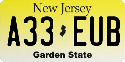 NJ license plate A33EUB