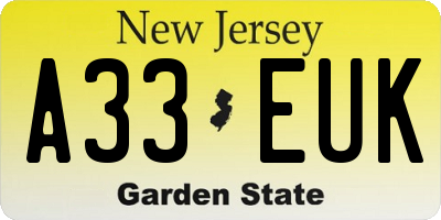 NJ license plate A33EUK