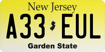 NJ license plate A33EUL