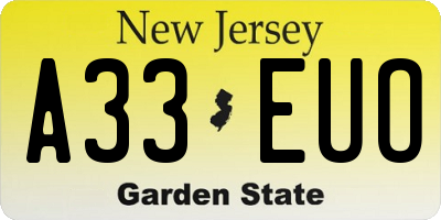 NJ license plate A33EUO