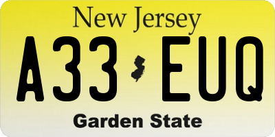 NJ license plate A33EUQ
