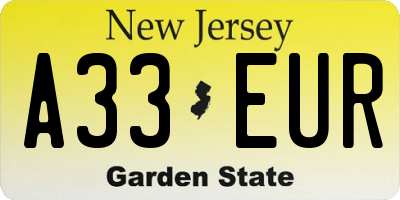 NJ license plate A33EUR