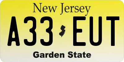 NJ license plate A33EUT