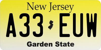 NJ license plate A33EUW