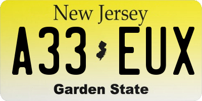 NJ license plate A33EUX