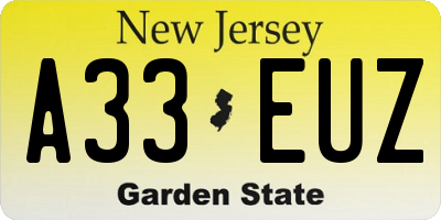 NJ license plate A33EUZ