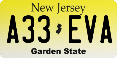 NJ license plate A33EVA