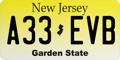 NJ license plate A33EVB