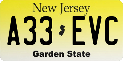 NJ license plate A33EVC