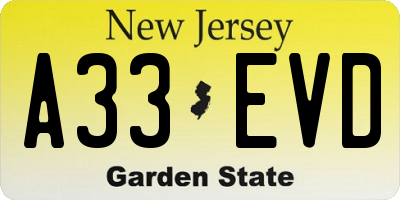 NJ license plate A33EVD