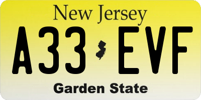 NJ license plate A33EVF