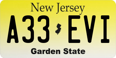 NJ license plate A33EVI