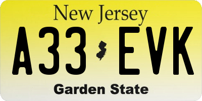 NJ license plate A33EVK